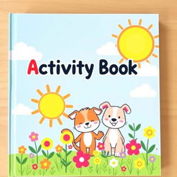 A colorful cover design for an activity book, featuring whimsical, childish figures in a two-dimensional style