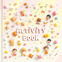 A vibrant and playful cover for an activity book, featuring two-dimensional childish figures in a flat design