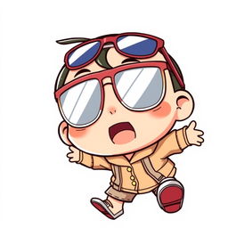 A vibrant and humorous graphic illustration featuring a character resembling Crayon Shin-chan in a cute cartoon style