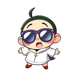 A vibrant and humorous graphic illustration featuring a character resembling Crayon Shin-chan in a cute cartoon style