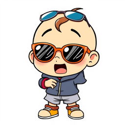 A vibrant and humorous graphic illustration featuring a character resembling Crayon Shin-chan in a cute cartoon style