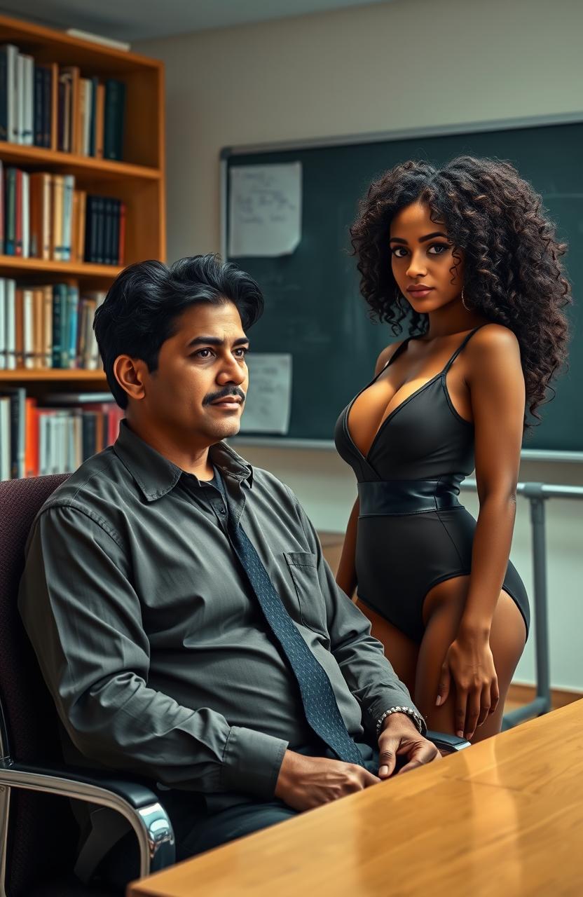 A classroom scene featuring Vicente, a professor, and Maya, a student