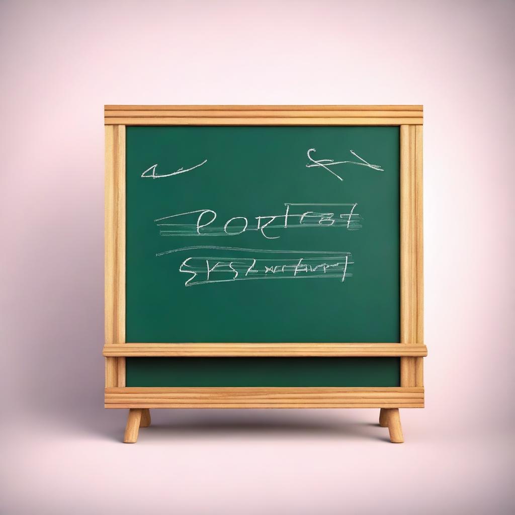 This is a 3D digital rendering of a cute, medium-sized blackboard with handwritten letters and numbers