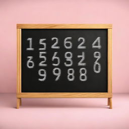 This is a 3D digital rendering of a cute, medium-sized blackboard with handwritten letters and numbers