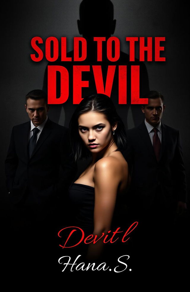 A dramatic and intense book cover design for 'Sold To The Devil' by Hana