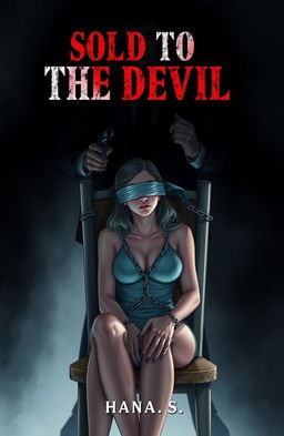 A gripping book cover illustration for 'Sold To The Devil' by Hana