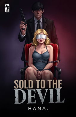 A gripping book cover illustration for 'Sold To The Devil' by Hana