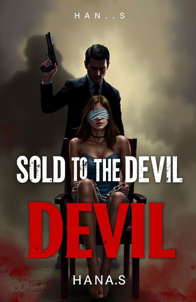 A gripping book cover illustration for 'Sold To The Devil' by Hana