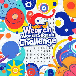 A vibrant and engaging cover design for a Word search book, featuring a collection of colorful abstract images that invoke a sense of fun and intellectual challenge