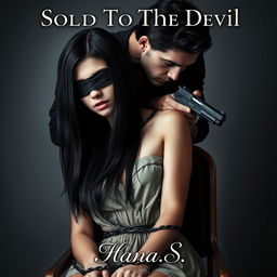 A book cover design featuring a 20-year-old woman with long, straight black hair, chained to a chair