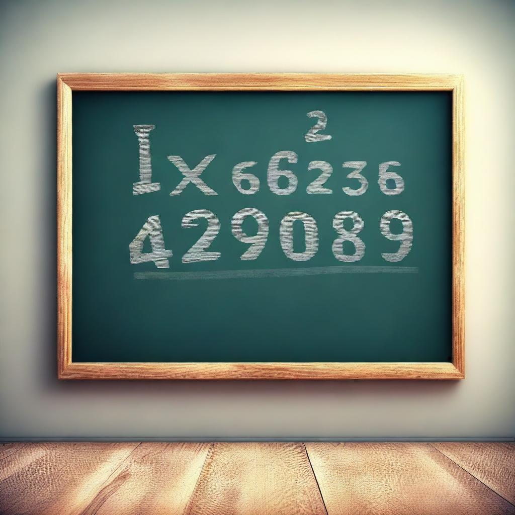 This is a 3D digital rendering of a cute, large school blackboard with handwritten letters and numbers