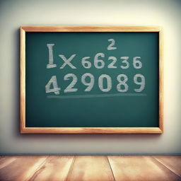 This is a 3D digital rendering of a cute, large school blackboard with handwritten letters and numbers