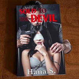A book cover design featuring a dramatic scene: a 20-year-old woman with black straight hair, restrained and chained to a chair, wearing a blindfold