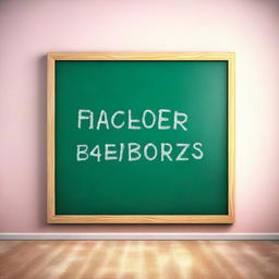 This is a 3D digital rendering of a cute, large school blackboard with handwritten letters and numbers