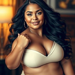 A stunningly beautiful, curvaceous woman with an incredibly voluptuous figure posing confidently