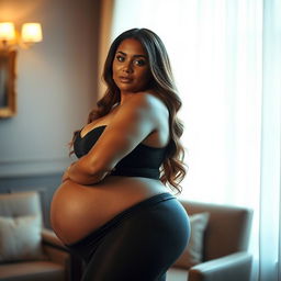 A stunningly beautiful, curvaceous woman with an incredibly voluptuous figure posing confidently
