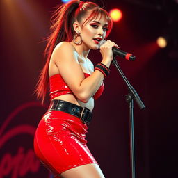 A stunning full-length image of a beautiful 28-year-old woman resembling Mylene Farmer, characterized by an alluring shapely figure