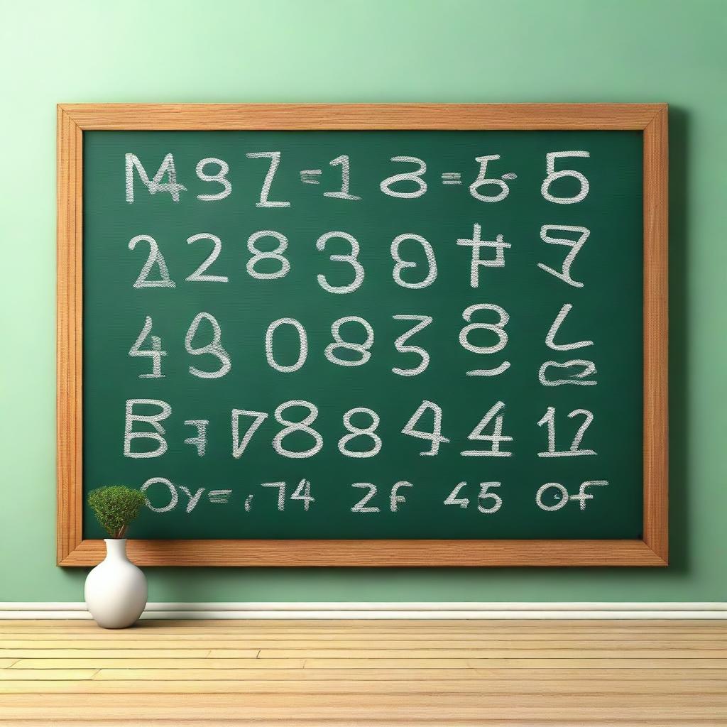 This is a high-quality 3D digital rendering of a large school chalkboard adorned with handwritten letters and numbers