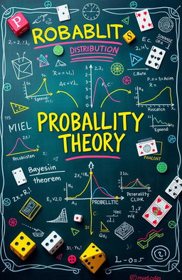 An intricate and visually stimulating representation of probability theory concepts, showcasing a vibrant, colorful diagram of probability distributions, Bayesian networks, and statistical models
