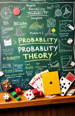 An intricate and visually stimulating representation of probability theory concepts, showcasing a vibrant, colorful diagram of probability distributions, Bayesian networks, and statistical models