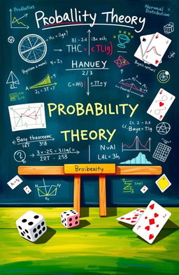 An intricate and visually stimulating representation of probability theory concepts, showcasing a vibrant, colorful diagram of probability distributions, Bayesian networks, and statistical models