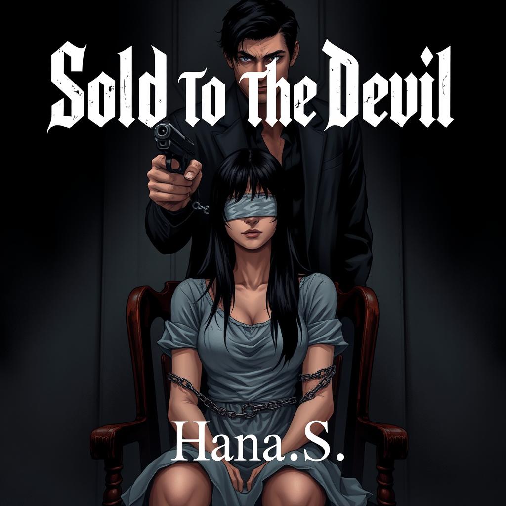 A book cover illustration for a dark romance novel titled 'Sold To The Devil' by Hana