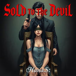 A book cover illustration for a dark romance novel titled 'Sold To The Devil' by Hana