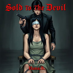 A book cover illustration for a dark romance novel titled 'Sold To The Devil' by Hana