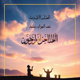 A beautifully designed book cover for an Arabic booklet focused on prayers, illustrating a visual metaphor of prayers and good deeds ascending to the heavens