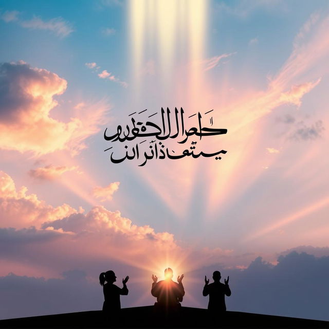 A beautifully designed book cover for an Arabic booklet focused on prayers, illustrating a visual metaphor of prayers and good deeds ascending to the heavens