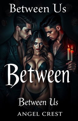 A darkly romantic and twisted scene depicting a love triangle between two handsome male twins and a beautiful woman