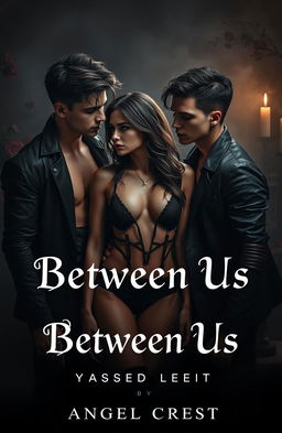 A darkly romantic and twisted scene depicting a love triangle between two handsome male twins and a beautiful woman