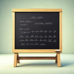 This is a high-quality 3D digital rendering of a medium-sized wooden blackboard on a stand, adorned with handwritten letters and numbers