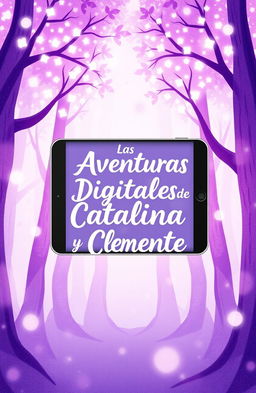 A book cover for a children's story with pastel shades of purple, designed in a magical style