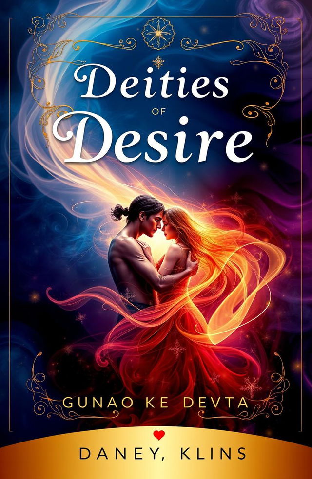 A cover design for a book titled 'Deities of Desire', inspired by the essence of the book 'Gunao Ke Devta'