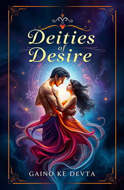 A cover design for a book titled 'Deities of Desire', inspired by the essence of the book 'Gunao Ke Devta'