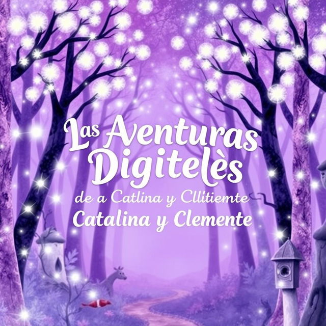 A book cover for a children's story with pastel shades of purple, designed in a magical style