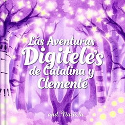 A book cover for a children's story with pastel shades of purple, designed in a magical style