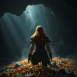 A dramatic and intense scene set in a dark dragon’s lair, devoid of the dragon itself