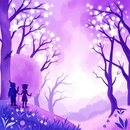 A book cover for a children's story with pastel shades of purple, designed in a magical style