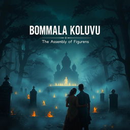 A mystical twilight forest shrouded in mist, featuring ancient graves with glowing figurines scattered amongst them
