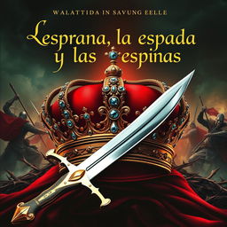 A captivating Wattpad cover featuring a majestic crown intricately designed with jewels and surrounded by sharp, menacing thorns
