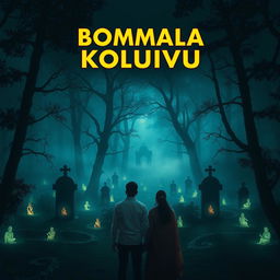 A mystical twilight forest shrouded in mist, featuring ancient graves adorned with glowing figurines scattered throughout