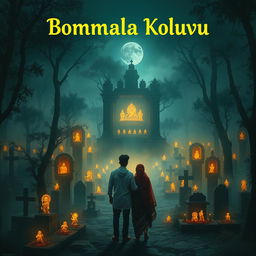 A mystical twilight forest shrouded in mist, featuring ancient graves adorned with glowing figurines scattered throughout