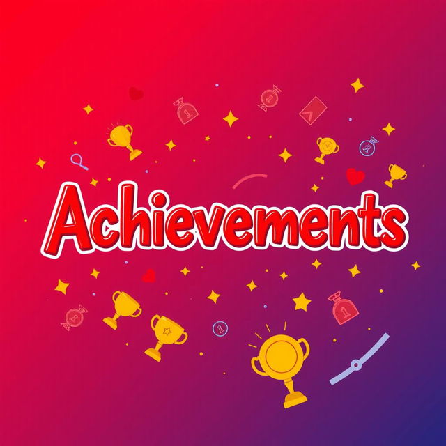 A vibrant and visually striking illustration featuring the word 'Achievements' prominently displayed in bold red letters