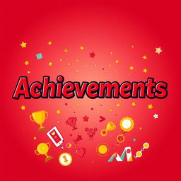A vibrant and visually striking illustration featuring the word 'Achievements' prominently displayed in bold red letters