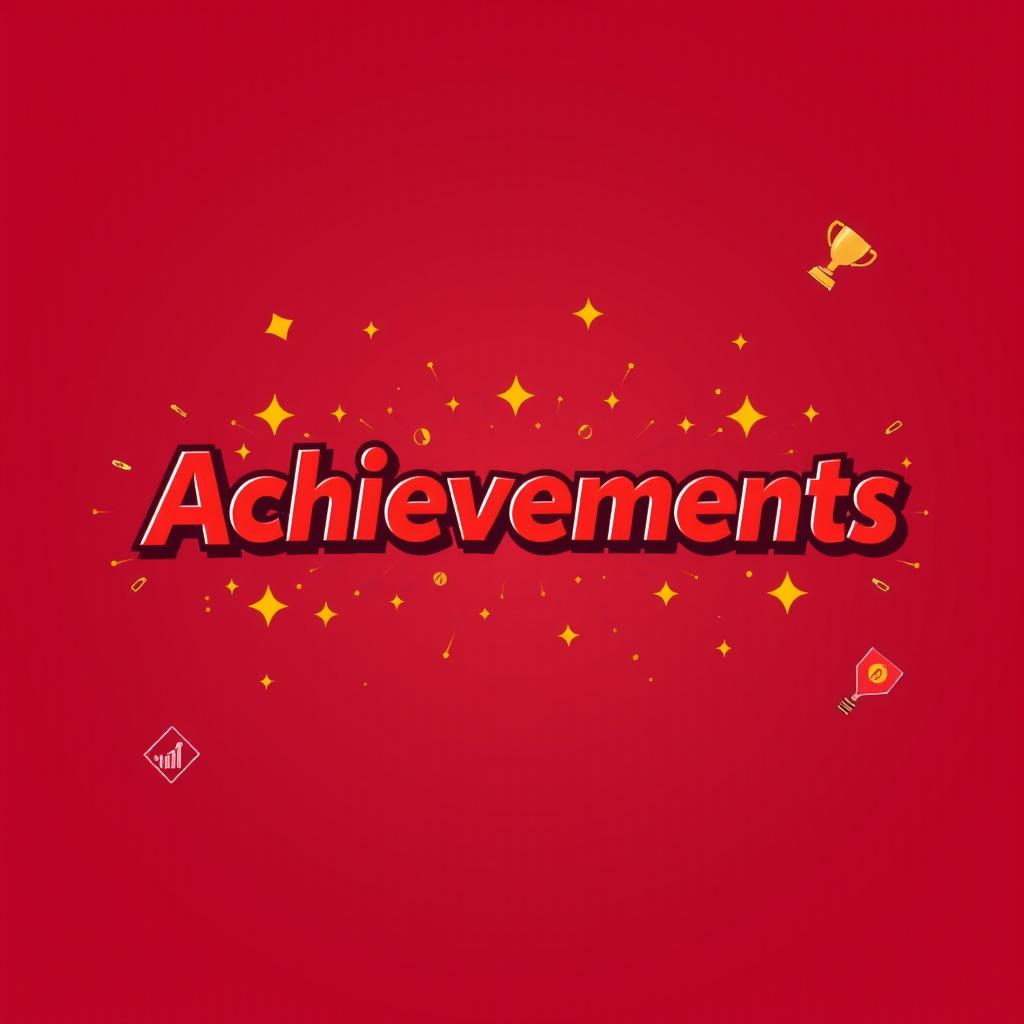 A vibrant and visually striking illustration featuring the word 'Achievements' prominently displayed in bold red letters