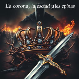 An eye-catching Wattpad cover featuring a beautifully ornate crown embellished with sparkling jewels, surrounded by sharp, twisting thorns that convey a sense of danger