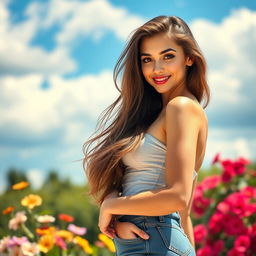 A beautiful young woman with an attractive figure, exuding confidence and charm