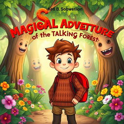 A vibrant book cover illustration for 'Sam and the Magical Adventure of the Talking Forest